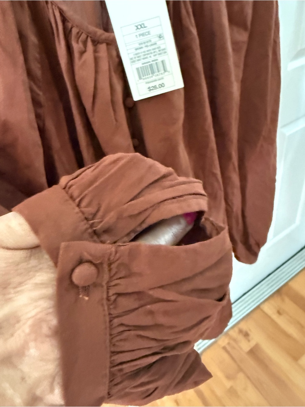 a new day Rust-Brown Button-Front Peasant Blouse - Picture 4 of 7